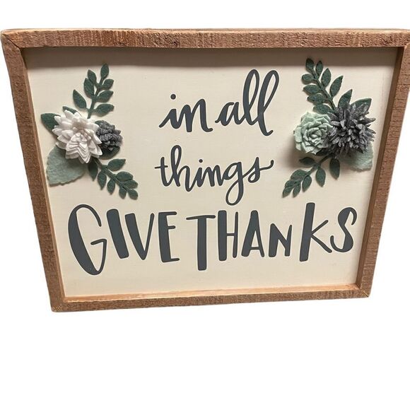 Give Thanks Motivational Sign Thanksgiving Christmas Holiday Decor Wall Art NWT - Picture 5 of 6